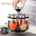 Spice Jar Set Rack Glass Organizer Rotating Glass Seasoning Sugar Pepper Bottles Salt Shakers Holder Kitchen Storage Rack