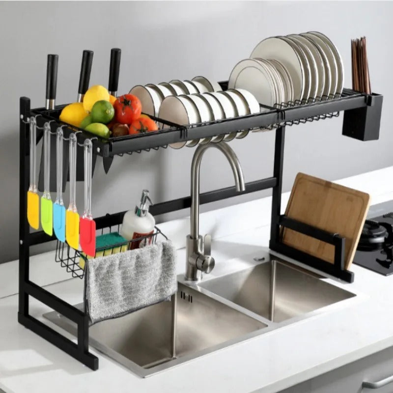 Kitchen Storage Shelf Above The Sink Bowl Draining Rack Multifunctional Dish Knife Rag Spoons Sink Rack Set Organizer Kitchen