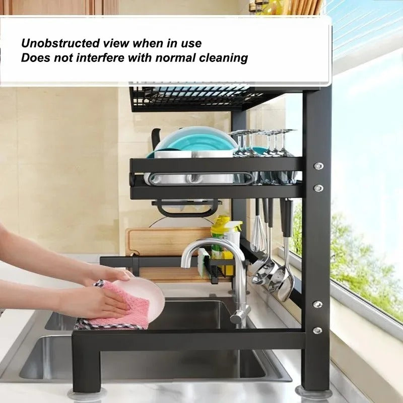 Kitchen Storage Shelf Above The Sink Bowl Draining Rack Multifunctional Dish Knife Rag Spoons Sink Rack Set Organizer Kitchen