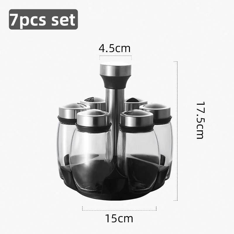 Spice Jar Set Rack Glass Organizer Rotating Glass Seasoning Sugar Pepper Bottles Salt Shakers Holder Kitchen Storage Rack