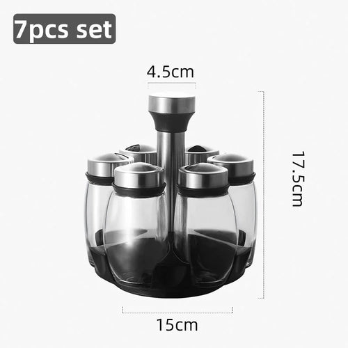 Spice Jar Set Rack Glass Organizer Rotating Glass Seasoning Sugar Pepper Bottles Salt Shakers Holder Kitchen Storage Rack